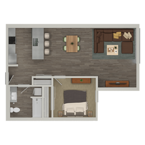 Floor plan for 1 bed, 1 bath, 746 sqft
